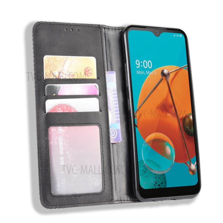 Magnetic Retro Leather Case with Wallet Stand Phone Shell for LG K51/Q51 - Black-5
