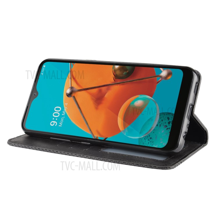 Magnetic Retro Leather Case with Wallet Stand Phone Shell for LG K51/Q51 - Black-6