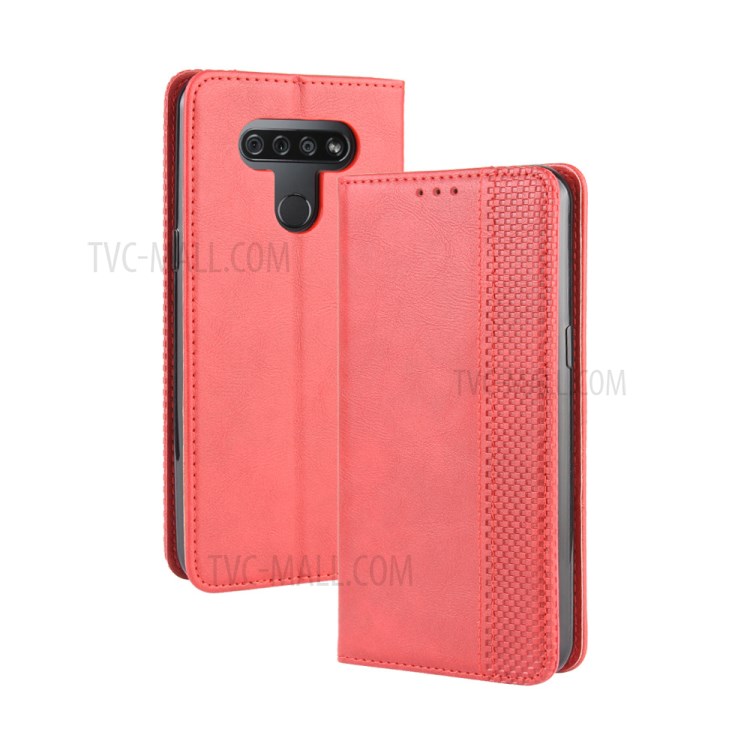 Magnetic Retro Leather Case with Wallet Stand Phone Shell for LG K51/Q51 - Red-2