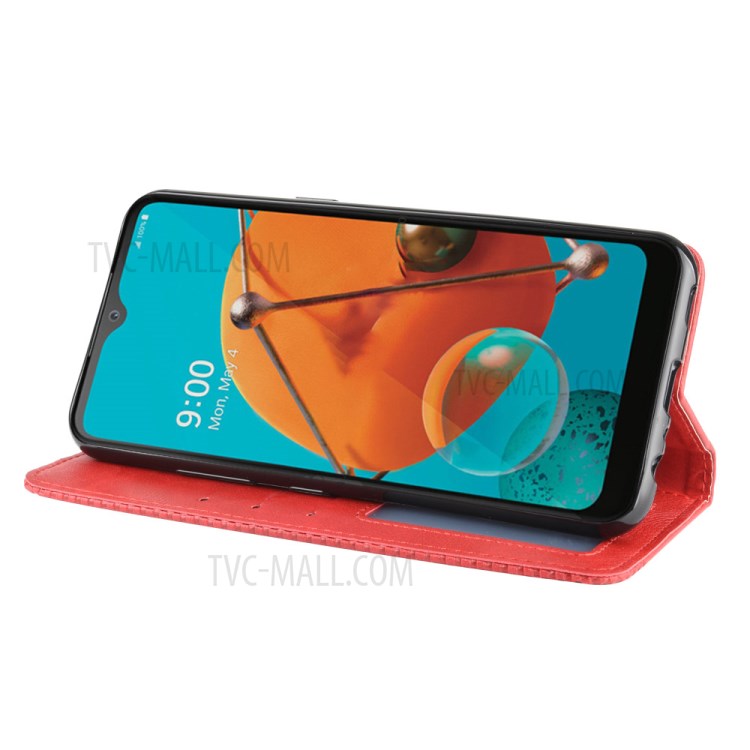 Magnetic Retro Leather Case with Wallet Stand Phone Shell for LG K51/Q51 - Red-6