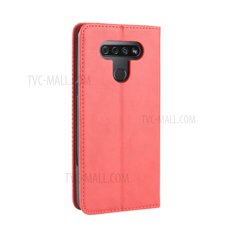 Magnetic Retro Leather Case with Wallet Stand Phone Shell for LG K51/Q51 - Red-7
