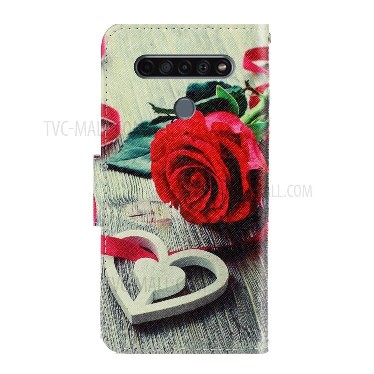 Pattern Printing Flip Leather Wallet Phone Cover for LG K61 - Rose-2