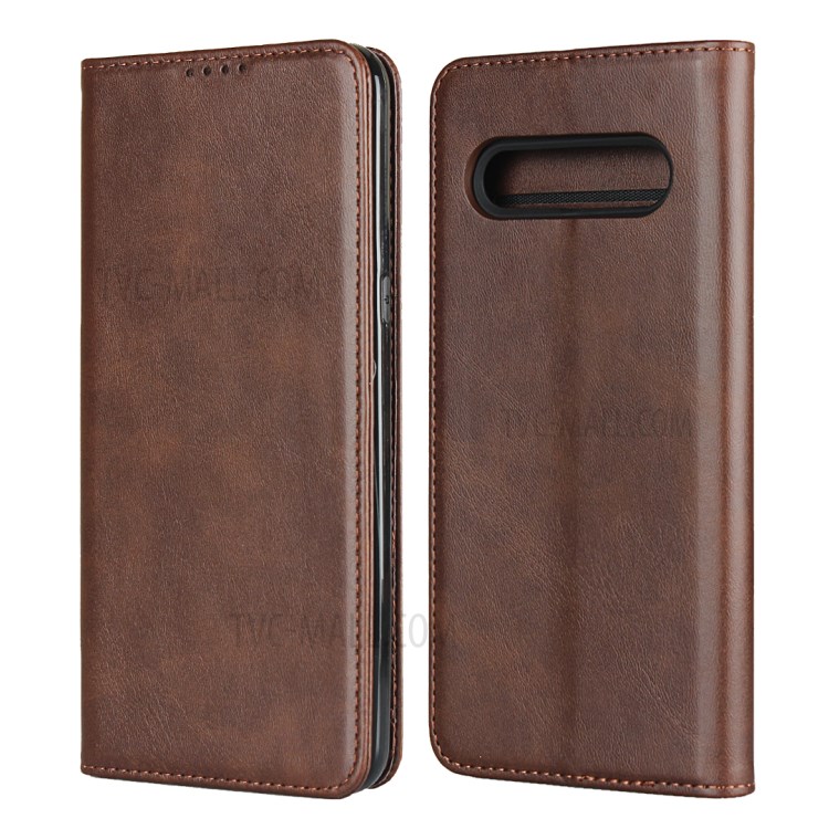 Auto-absorbed Leather Stand Case with Card Slots for LG V60 ThinQ 5G - Coffee-1