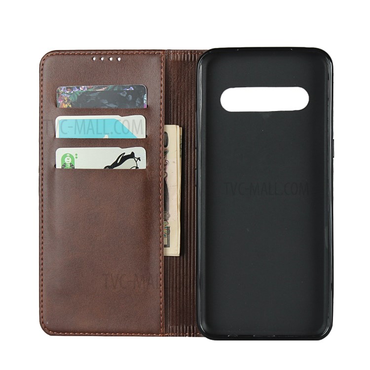 Auto-absorbed Leather Stand Case with Card Slots for LG V60 ThinQ 5G - Coffee-4