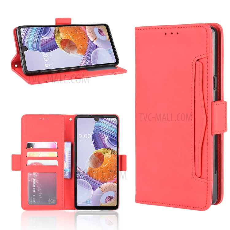 With Multiple Card Slots Leather Wallet Protector Cover for LG Stylo 6 - Red-1
