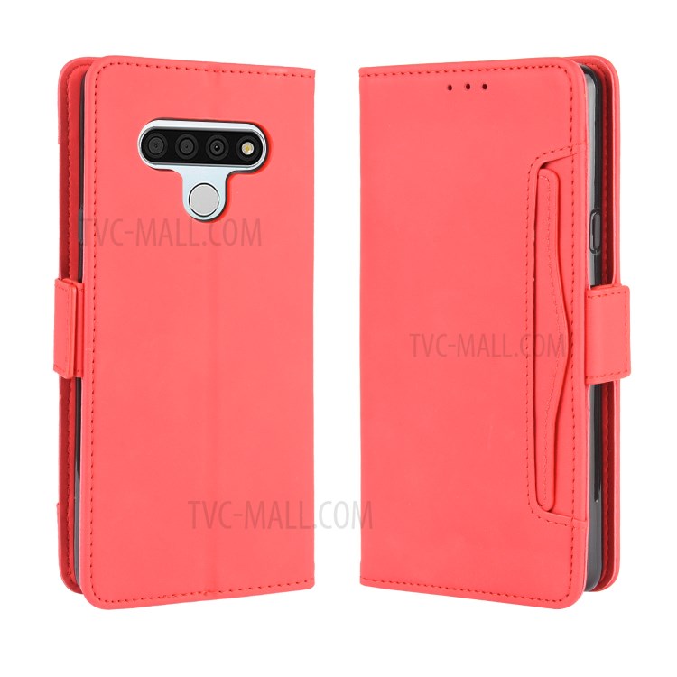 With Multiple Card Slots Leather Wallet Protector Cover for LG Stylo 6 - Red-2
