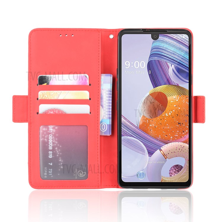 With Multiple Card Slots Leather Wallet Protector Cover for LG Stylo 6 - Red-5