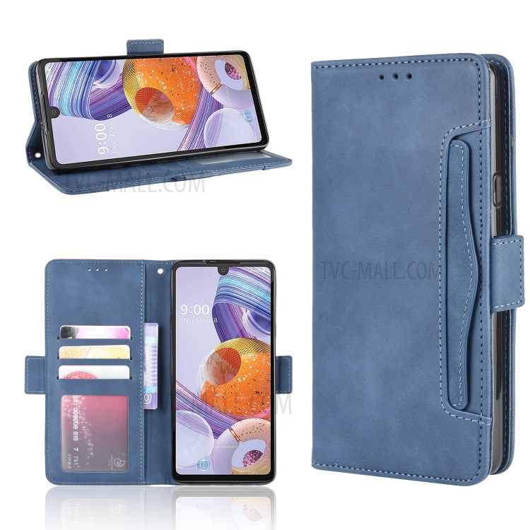 With Multiple Card Slots Leather Wallet Protector Cover for LG Stylo 6 - Blue-1