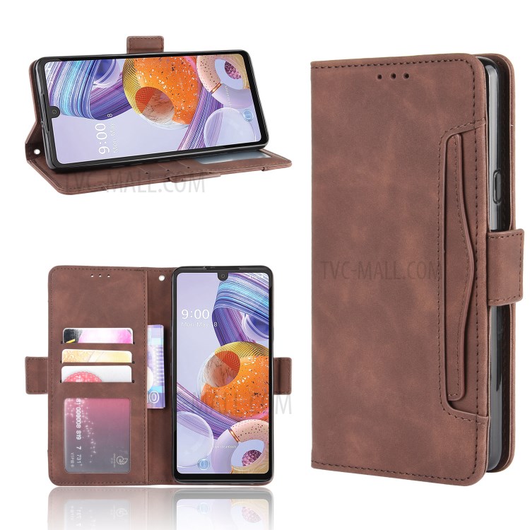 With Multiple Card Slots Leather Wallet Protector Cover for LG Stylo 6 - Brown-1