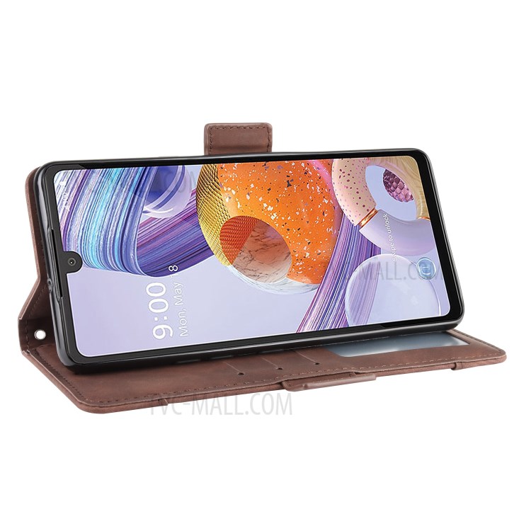 With Multiple Card Slots Leather Wallet Protector Cover for LG Stylo 6 - Brown-6