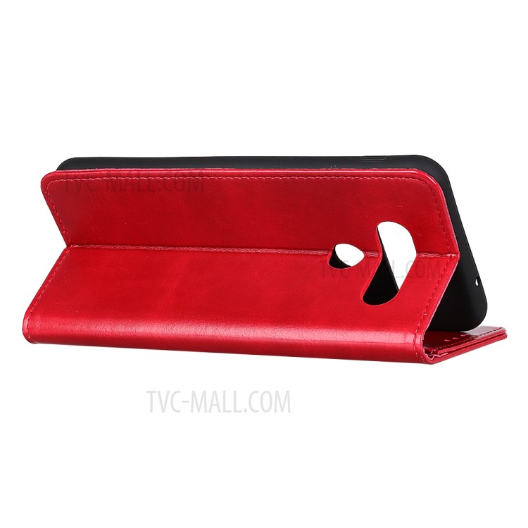 Crazy Horse Skin Leather Cover Wallet Case for LG Q70 - Red-2