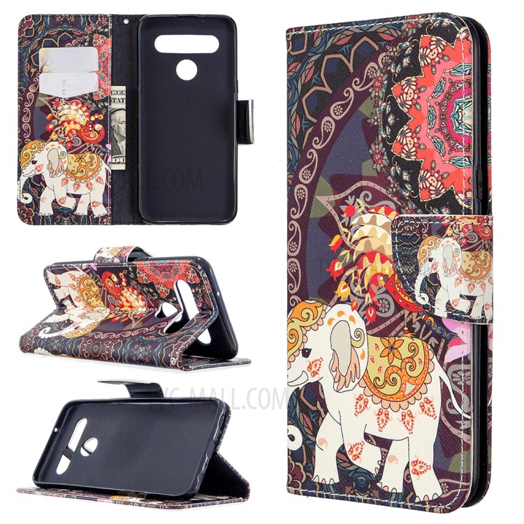 Pattern Printing Wallet Leather Protective Case for LG K61 - Elephant-1
