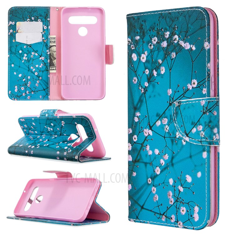 Pattern Printing Stand Leather Wallet Mobile Case for LG K61 - Tree with Flowers-1