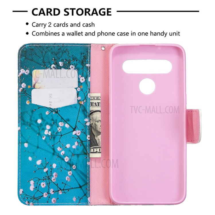 Pattern Printing Stand Leather Wallet Mobile Case for LG K61 - Tree with Flowers-3