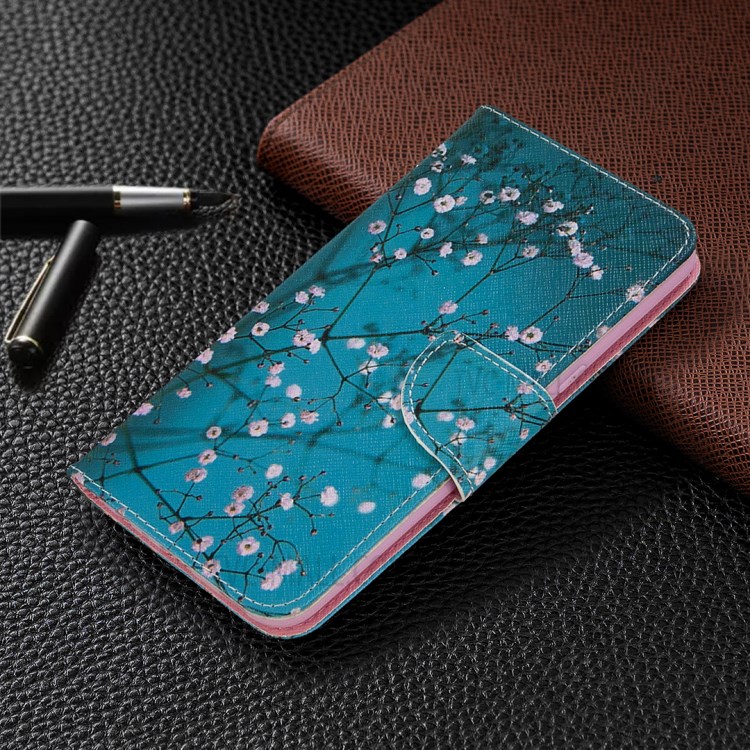 Pattern Printing Stand Leather Wallet Mobile Case for LG K61 - Tree with Flowers-4