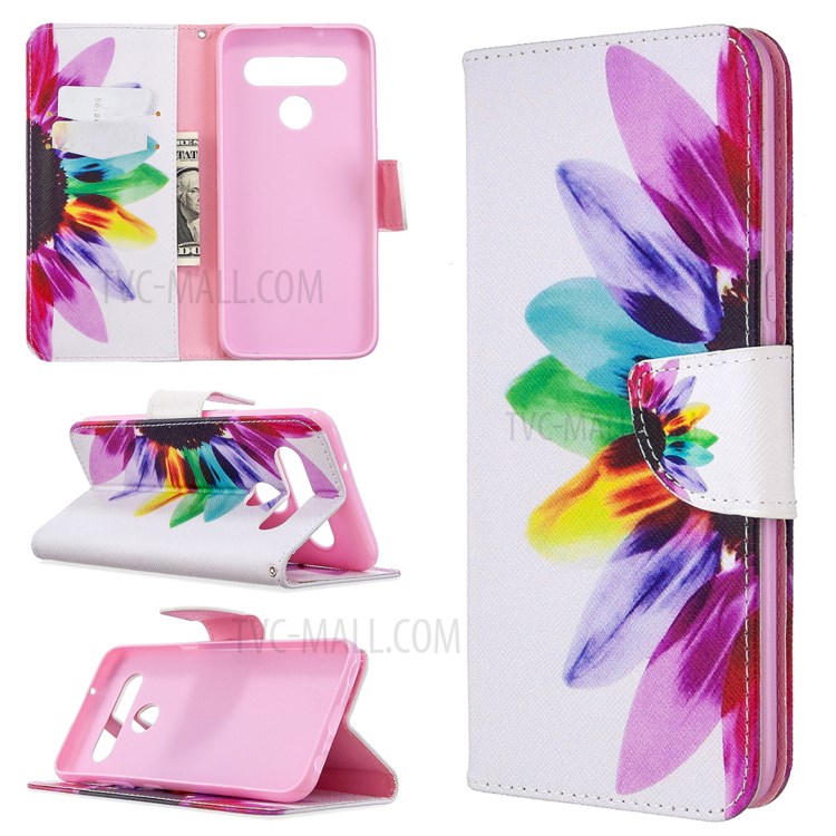 Pattern Printing Stand Leather Wallet Mobile Case for LG K61 - Petals Pattern-1