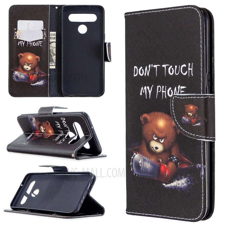 Pattern Printing Stand Leather Wallet Mobile Case for LG K61 - Bear and Its Warnings-1