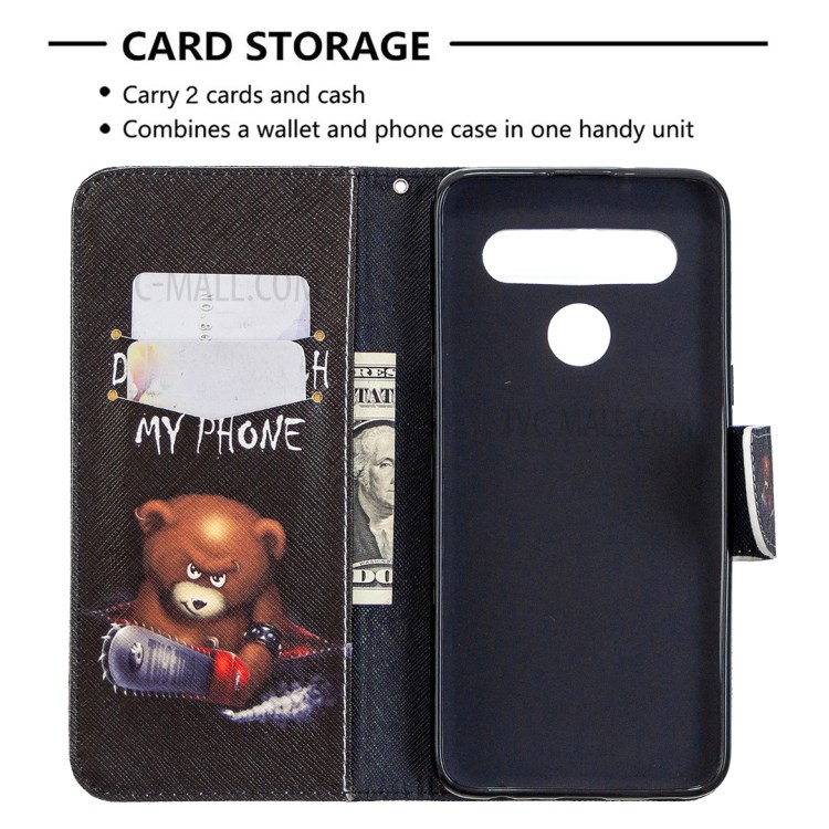 Pattern Printing Stand Leather Wallet Mobile Case for LG K61 - Bear and Its Warnings-3