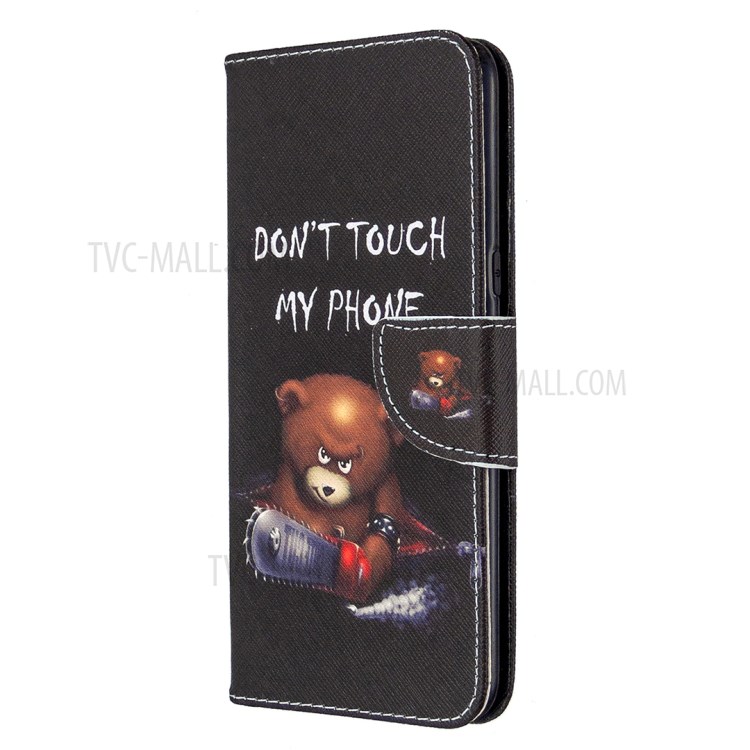 Pattern Printing Stand Leather Wallet Mobile Case for LG K61 - Bear and Its Warnings-6