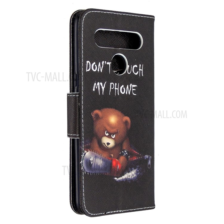 Pattern Printing Stand Leather Wallet Mobile Case for LG K61 - Bear and Its Warnings-7