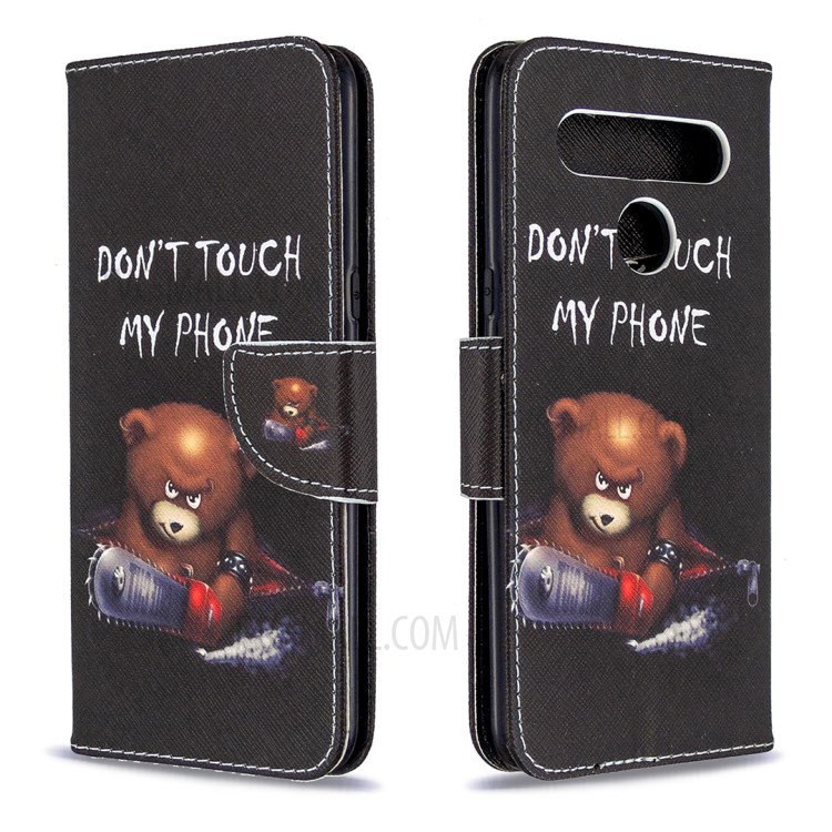 Pattern Printing Stand Leather Wallet Mobile Case for LG K61 - Bear and Its Warnings-8
