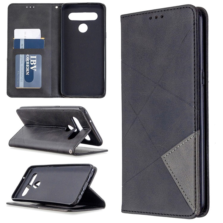 Geometric Pattern Stand Leather with Card Holder Shell for LG K61 - Black-1