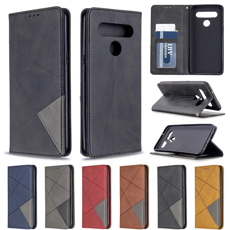 Geometric Pattern Stand Leather with Card Holder Shell for LG K61 - Black-10