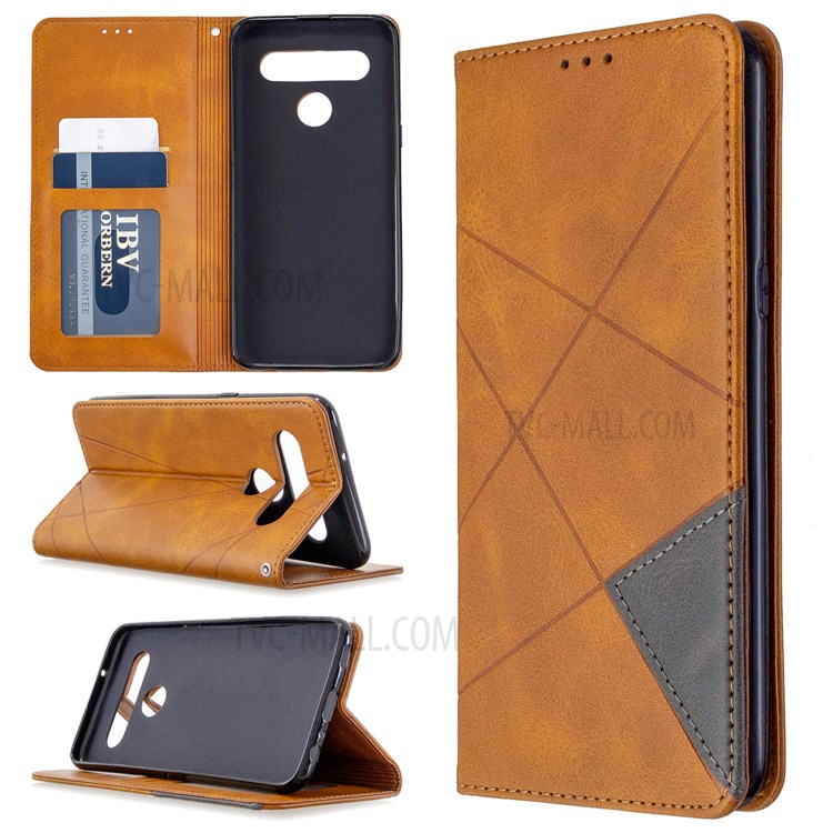 Geometric Pattern Stand Leather with Card Holder Shell for LG K61 - Brown-1