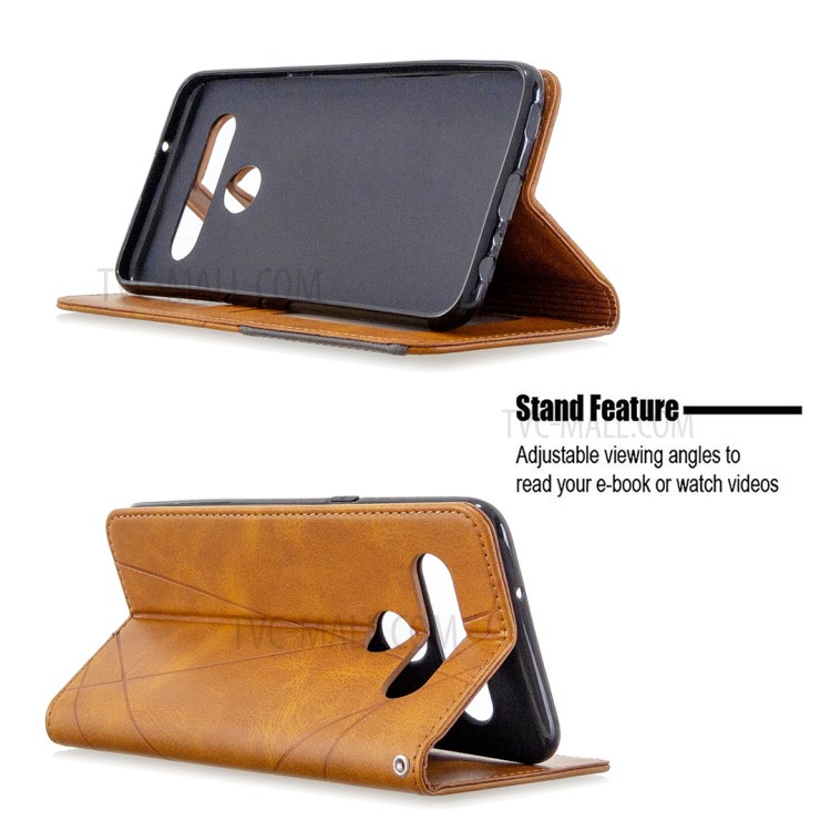 Geometric Pattern Stand Leather with Card Holder Shell for LG K61 - Brown-2