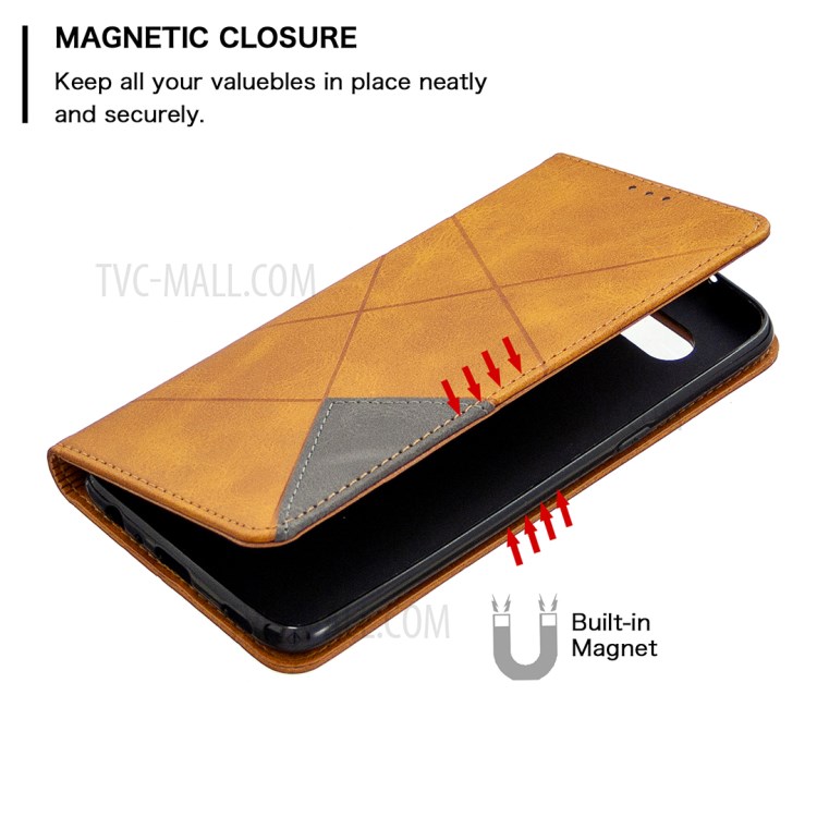 Geometric Pattern Stand Leather with Card Holder Shell for LG K61 - Brown-3