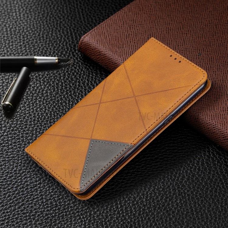 Geometric Pattern Stand Leather with Card Holder Shell for LG K61 - Brown-5