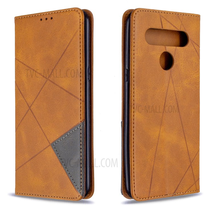 Geometric Pattern Stand Leather with Card Holder Shell for LG K61 - Brown-9