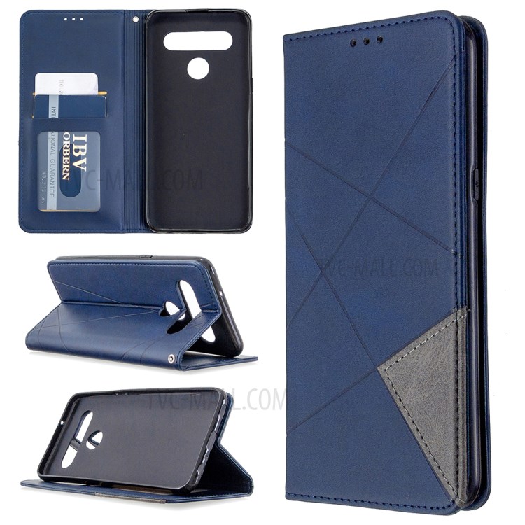 Geometric Pattern Stand Leather with Card Holder Shell for LG K61 - Dark Blue-1
