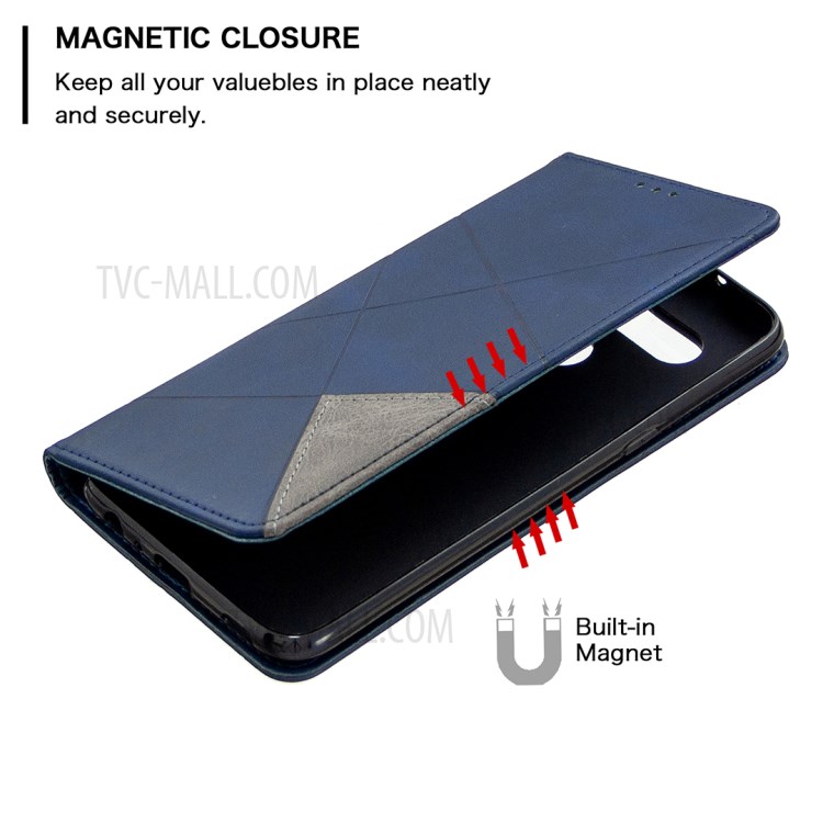 Geometric Pattern Stand Leather with Card Holder Shell for LG K61 - Dark Blue-3