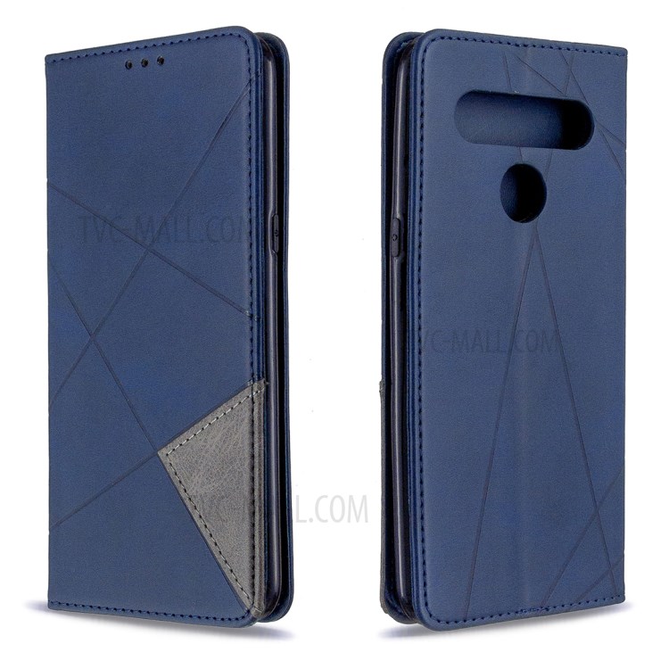 Geometric Pattern Stand Leather with Card Holder Shell for LG K61 - Dark Blue-9