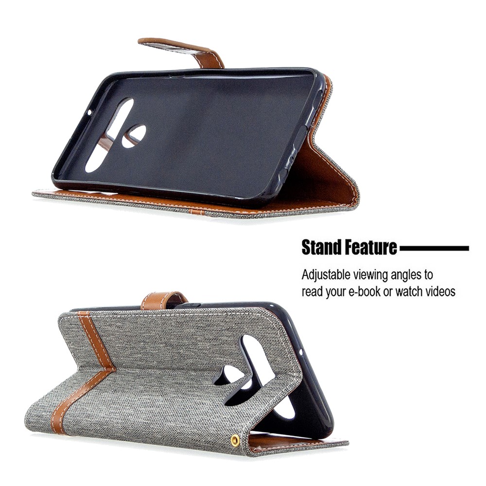 Color Splicing Jeans Cloth Skin Wallet Leather Phone Shell for LG K61 - Grey-2