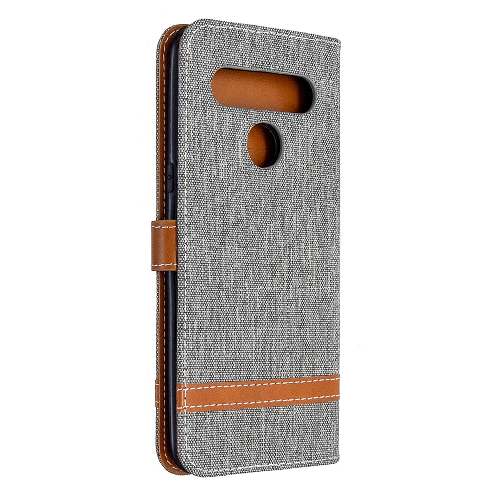 Color Splicing Jeans Cloth Skin Wallet Leather Phone Shell for LG K61 - Grey-7