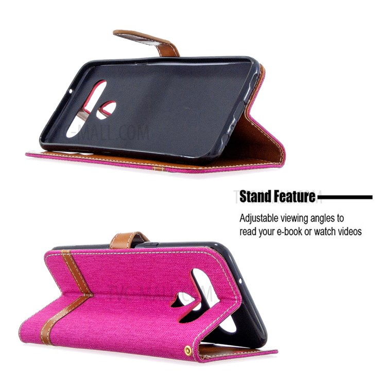 Color Splicing Jeans Cloth Skin Wallet Leather Phone Shell for LG K61 - Rose-2