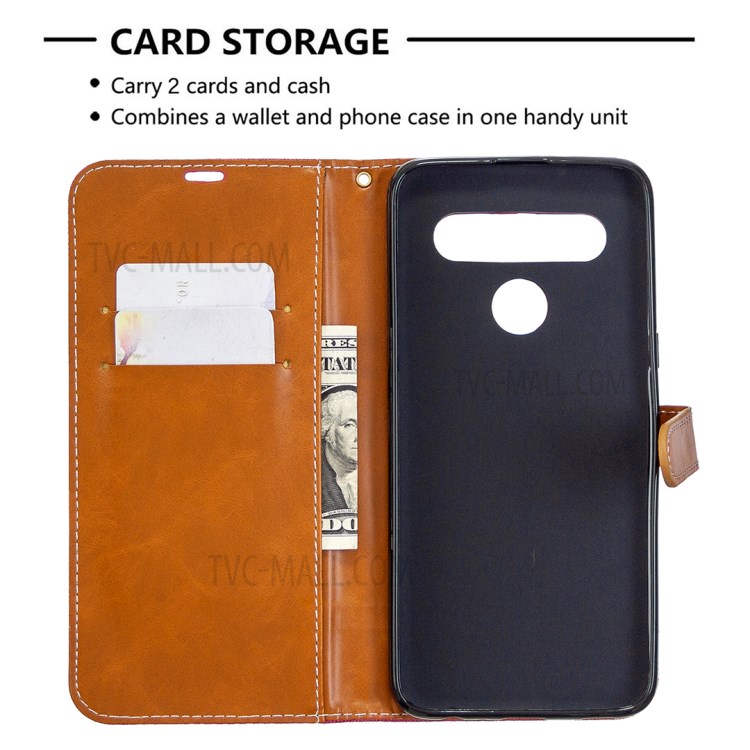 Color Splicing Jeans Cloth Skin Wallet Leather Phone Shell for LG K61 - Rose-3