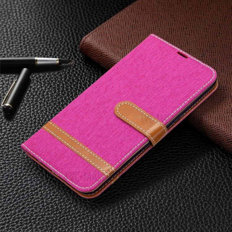 Color Splicing Jeans Cloth Skin Wallet Leather Phone Shell for LG K61 - Rose-4
