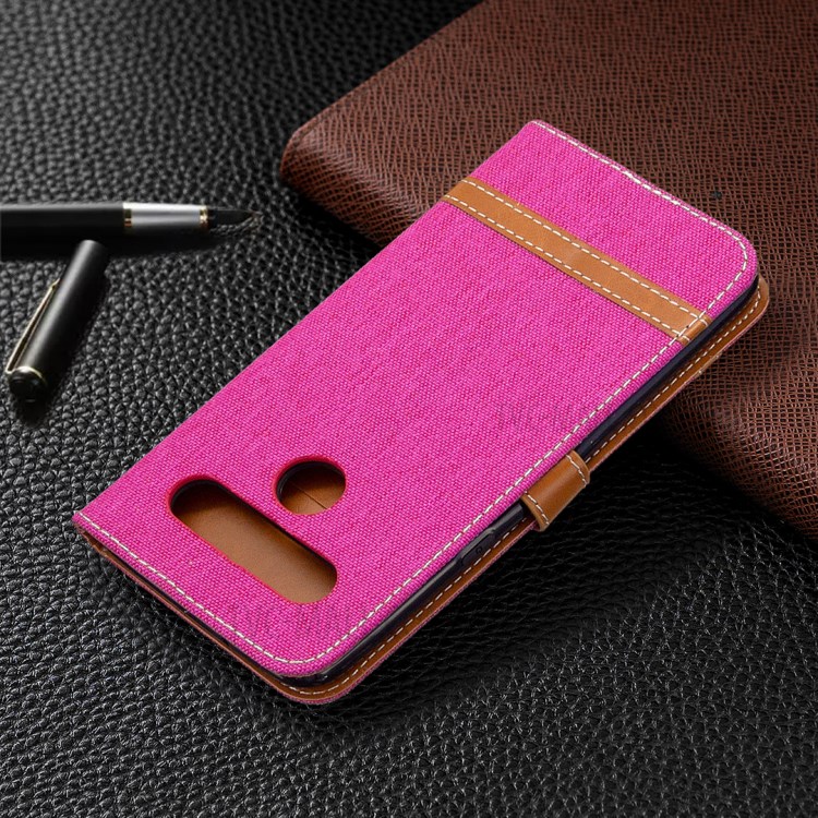 Color Splicing Jeans Cloth Skin Wallet Leather Phone Shell for LG K61 - Rose-5