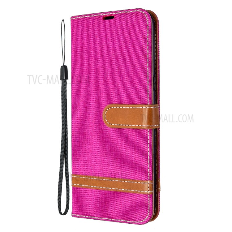 Color Splicing Jeans Cloth Skin Wallet Leather Phone Shell for LG K61 - Rose-6