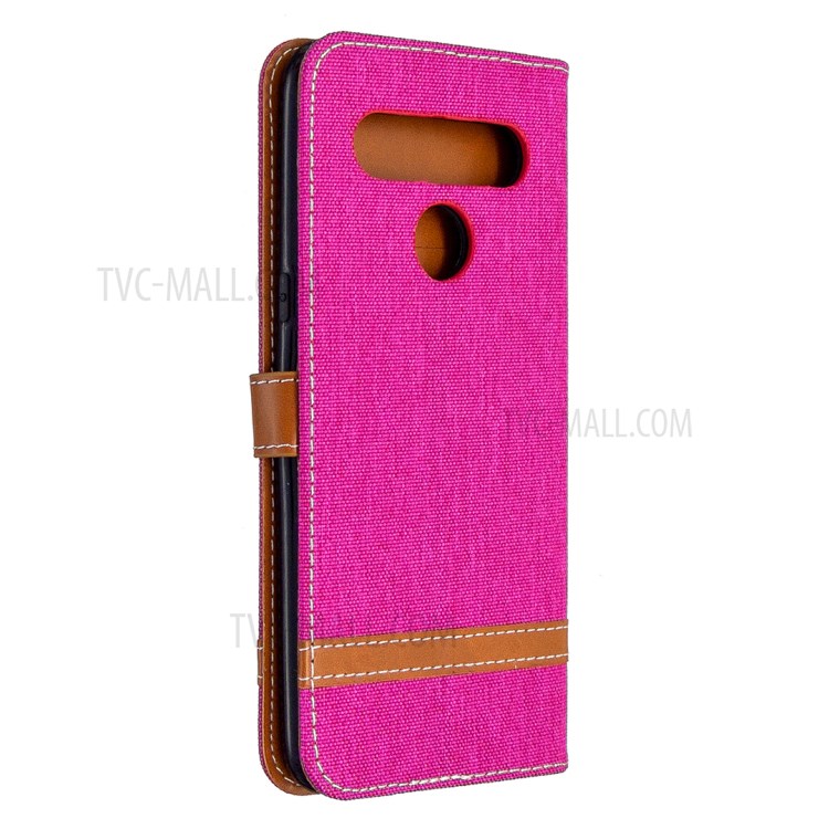 Color Splicing Jeans Cloth Skin Wallet Leather Phone Shell for LG K61 - Rose-7