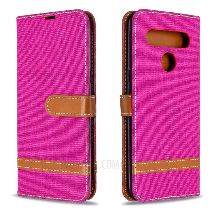Color Splicing Jeans Cloth Skin Wallet Leather Phone Shell for LG K61 - Rose-8
