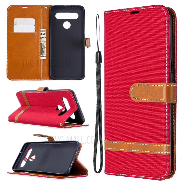 Color Spelling Jeans Toile Cuisine Portefeuille Coffre De Téléphone Pour LG K61 - Rouge