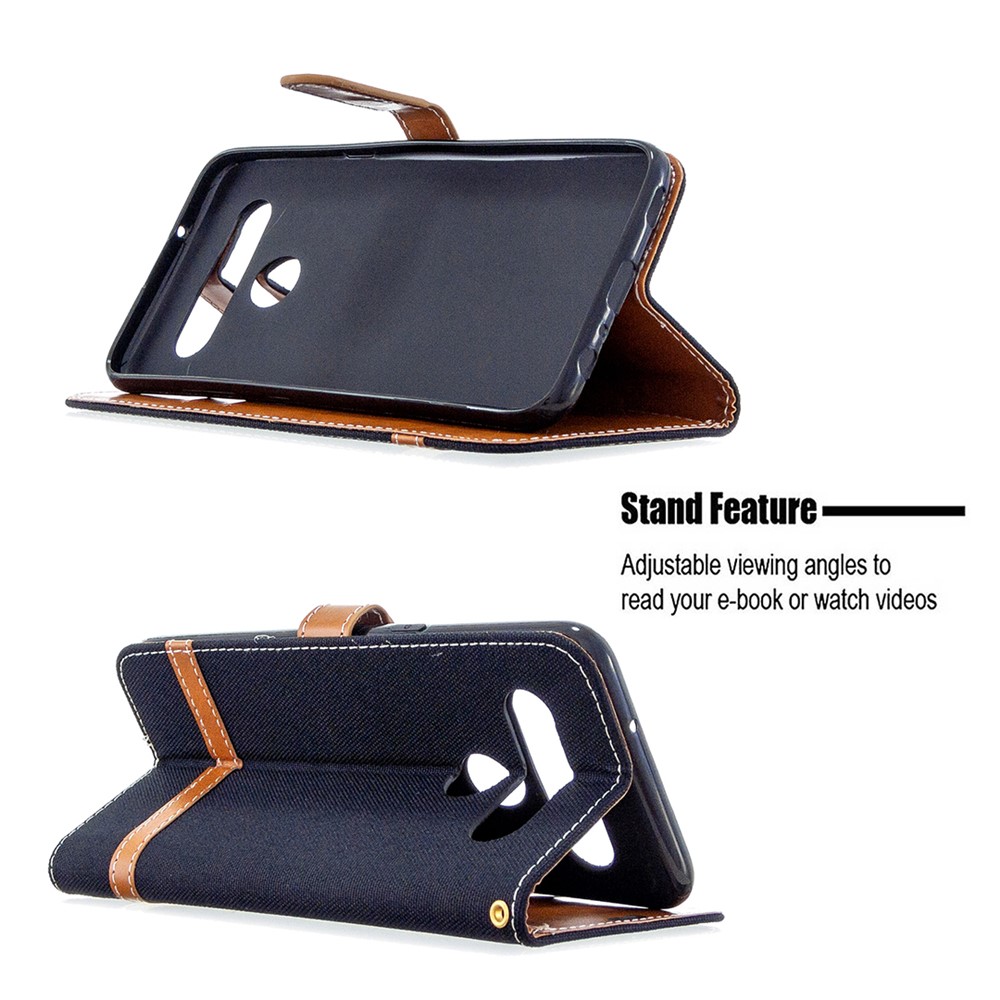 Color Splicing Jeans Cloth Skin Wallet Leather Phone Shell for LG K61 - Black-2
