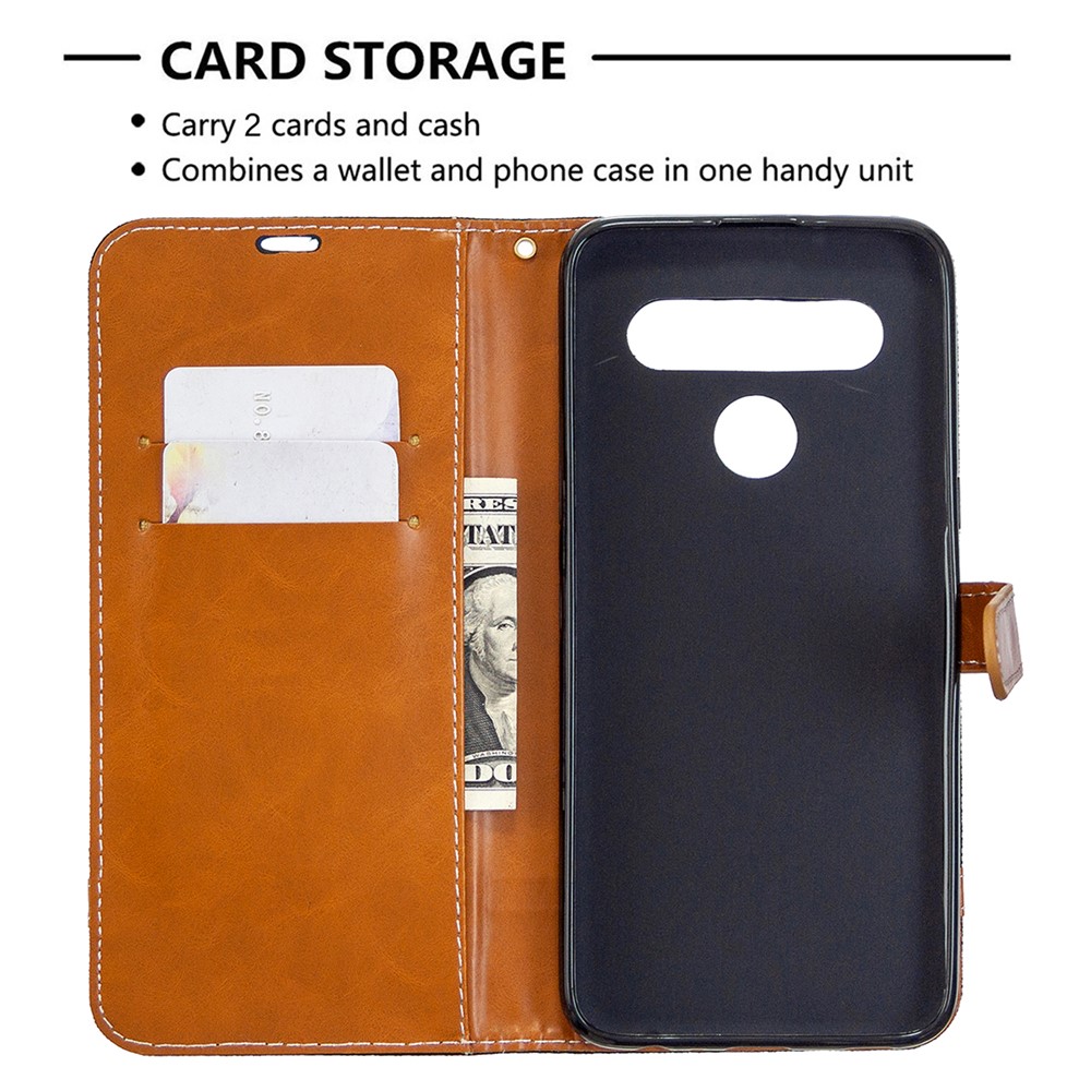 Color Splicing Jeans Cloth Skin Wallet Leather Phone Shell for LG K61 - Black-3