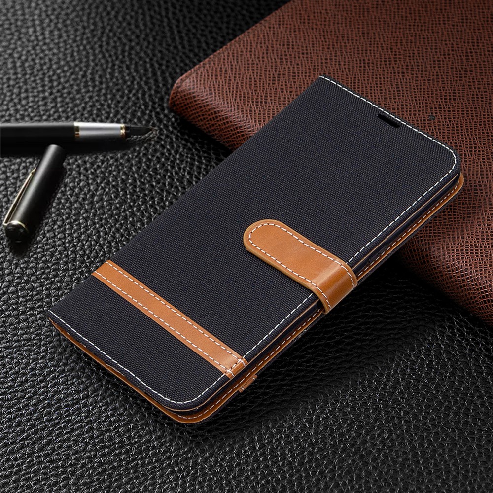Color Splicing Jeans Cloth Skin Wallet Leather Phone Shell for LG K61 - Black-4