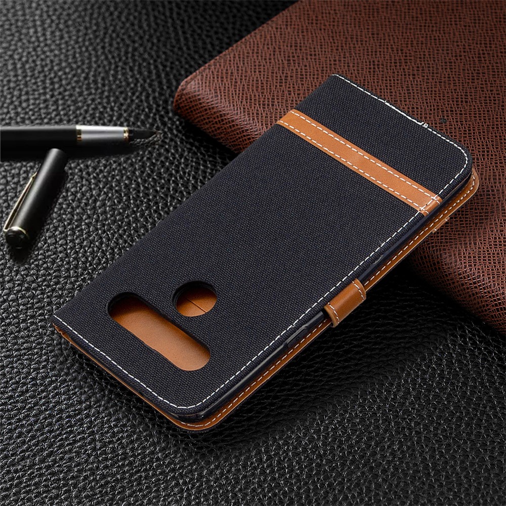 Color Splicing Jeans Cloth Skin Wallet Leather Phone Shell for LG K61 - Black-5