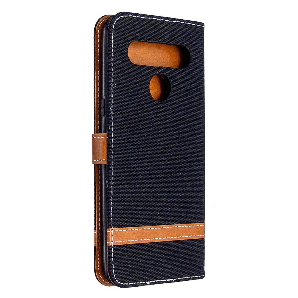 Color Splicing Jeans Cloth Skin Wallet Leather Phone Shell for LG K61 - Black-7